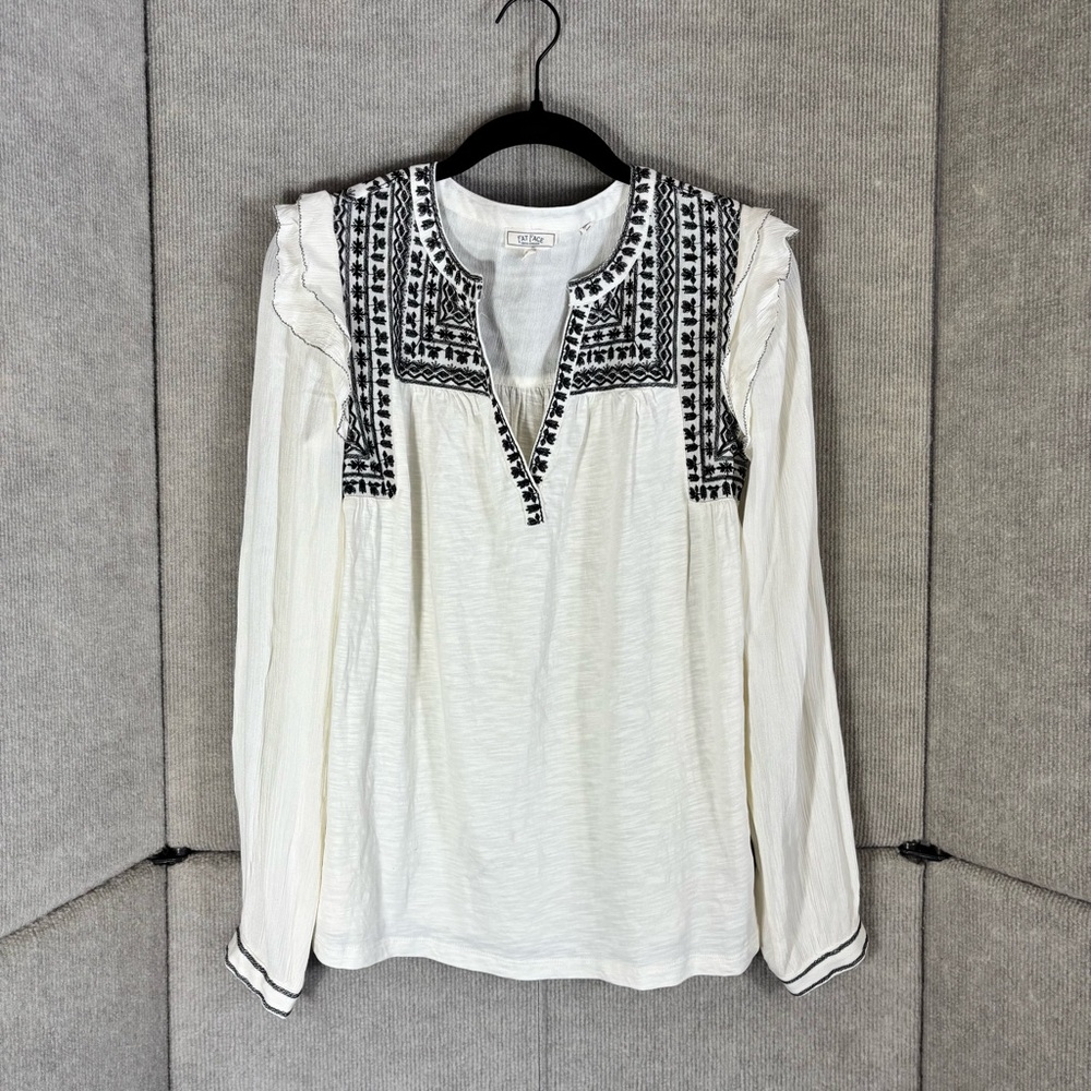 Fat Face Black and White Embroidered Blouse